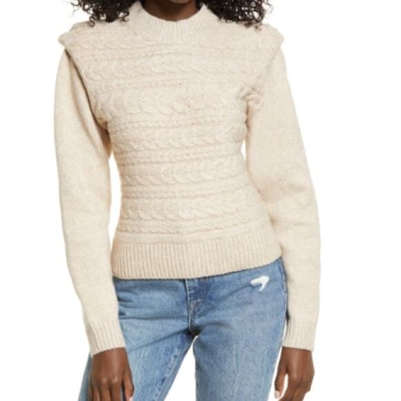 Blank NYC  Horizontal Cable Crewneck Sweater Tan Aspen NWTs size XS - Picture 1 of 8